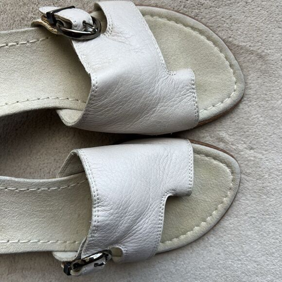 Stuart Weitzman Neutral Bone Leather Mule Heeled Sandals Women 6.5 AA Toe Ring - Picture 7 of 16